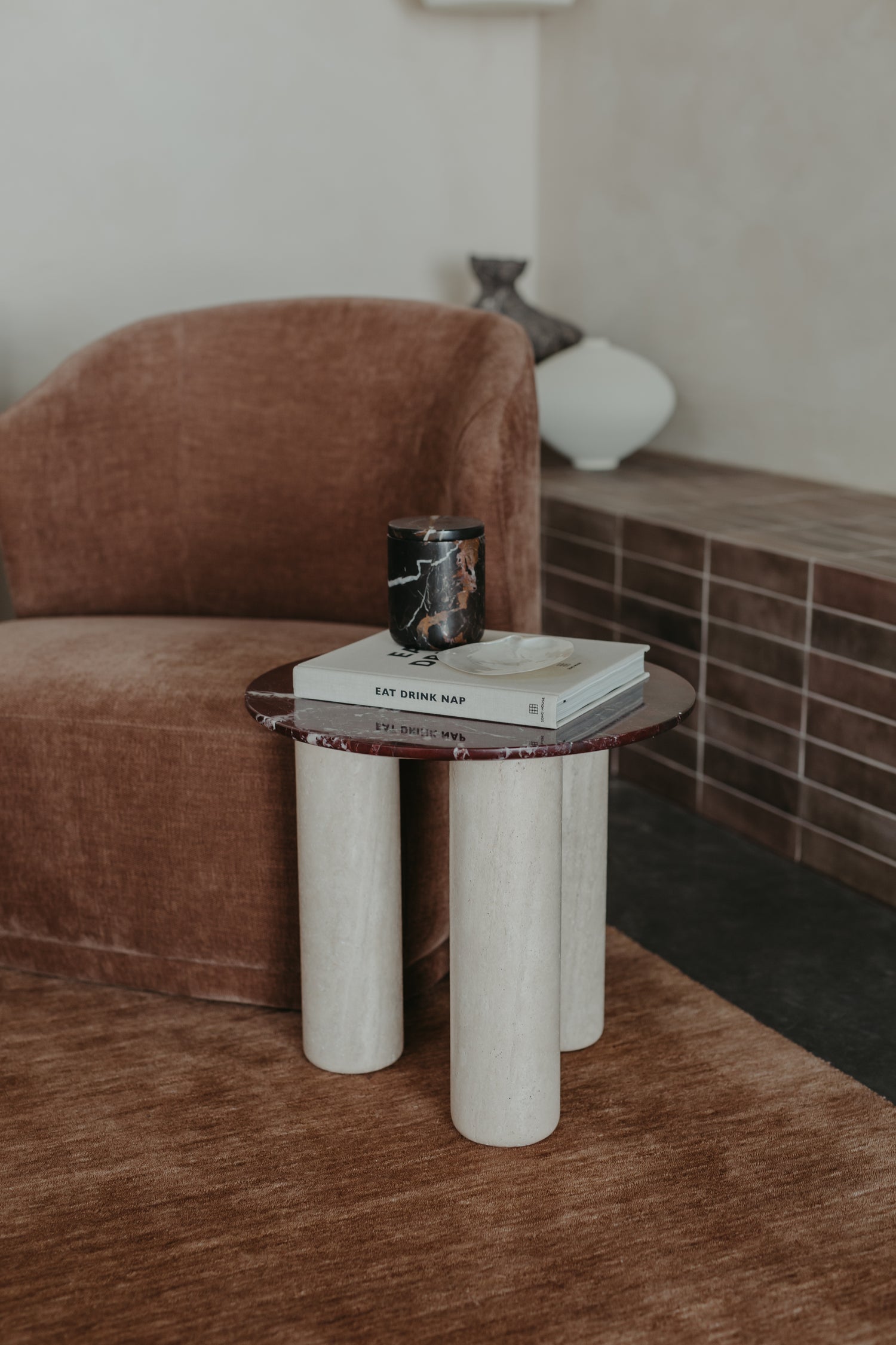 Atlas Orbit Side Table - Rouge Marble