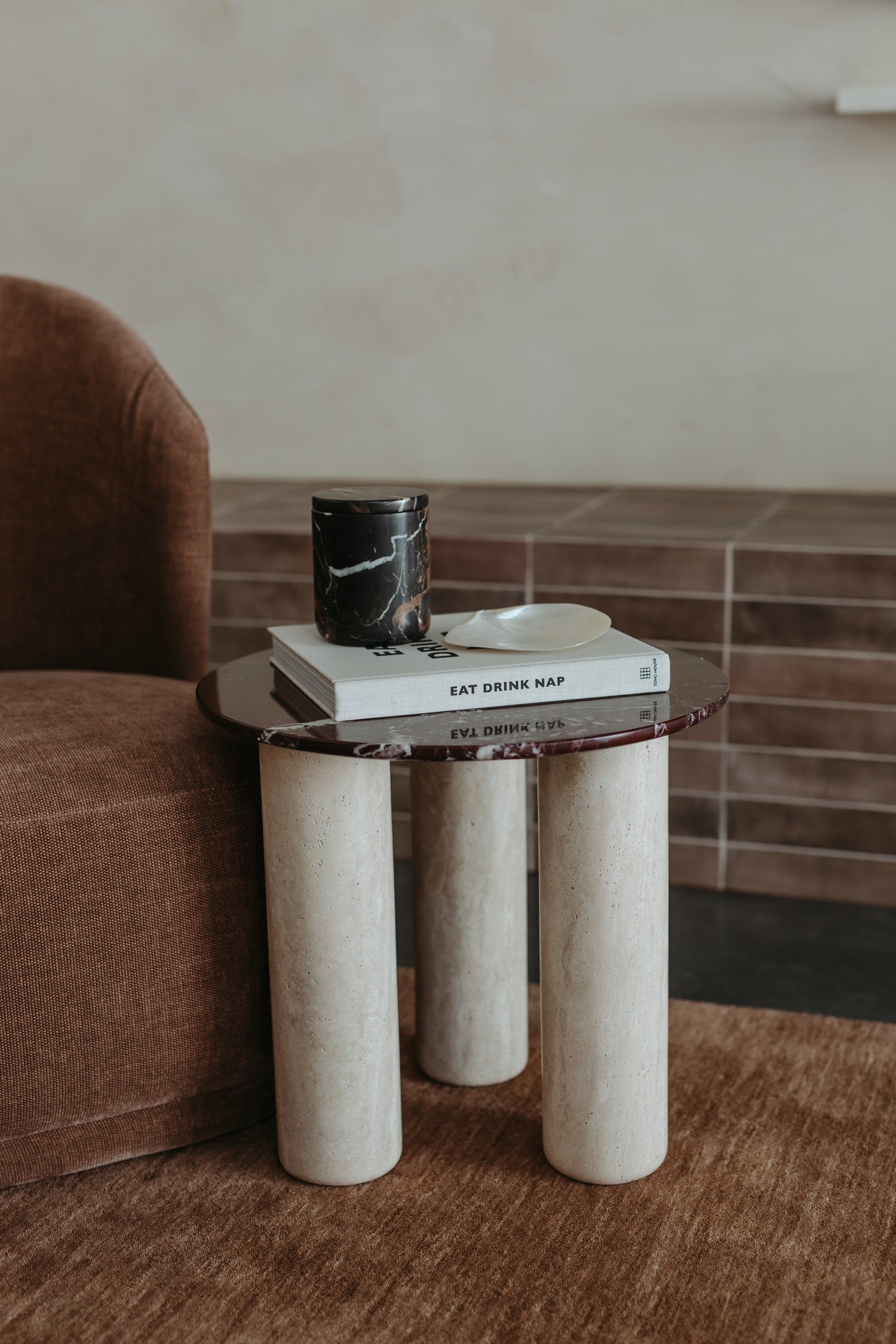 Atlas Orbit Side Table - Rouge Marble